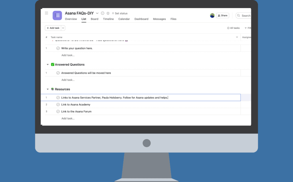 Asana FAQs Template